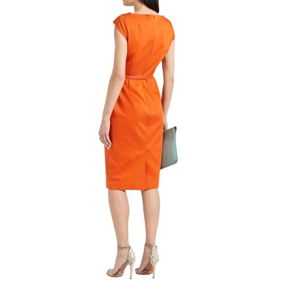 Max Mara Burnt Orange Sheath Dress Womens 8 Gathered Waist Italy Quiet Luxury - Picture 2 of 9